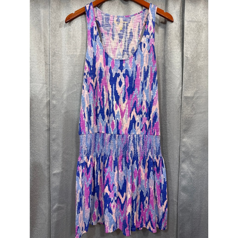 Lilly Pulitzer Womens Blue Purple Ikat Smocked Drop Waist Racerback Dress Size M